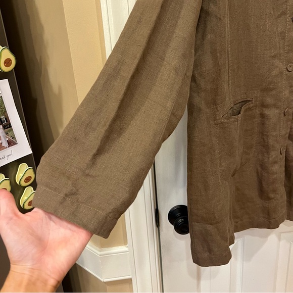 Eileen Fisher 100% Irish Linen Button Down Tunic Jacket in Brown Women’s Large - Picture 6 of 8